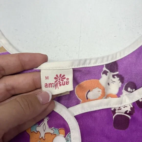 Vintage Rare Amy Sue Purple Laurel & Hardy All Over Print Dress Womens Size M - Picture 2 of 8